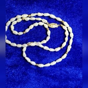 Elegant White Rice Pearl Necklace with 14k Gold Accents 17"